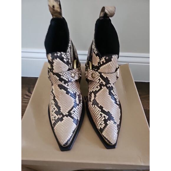 ZADIG & VOLTAIRE N'Dricks Wild Ankle Boots Western Gold Buckle Snake Leather 38 - Picture 4 of 8